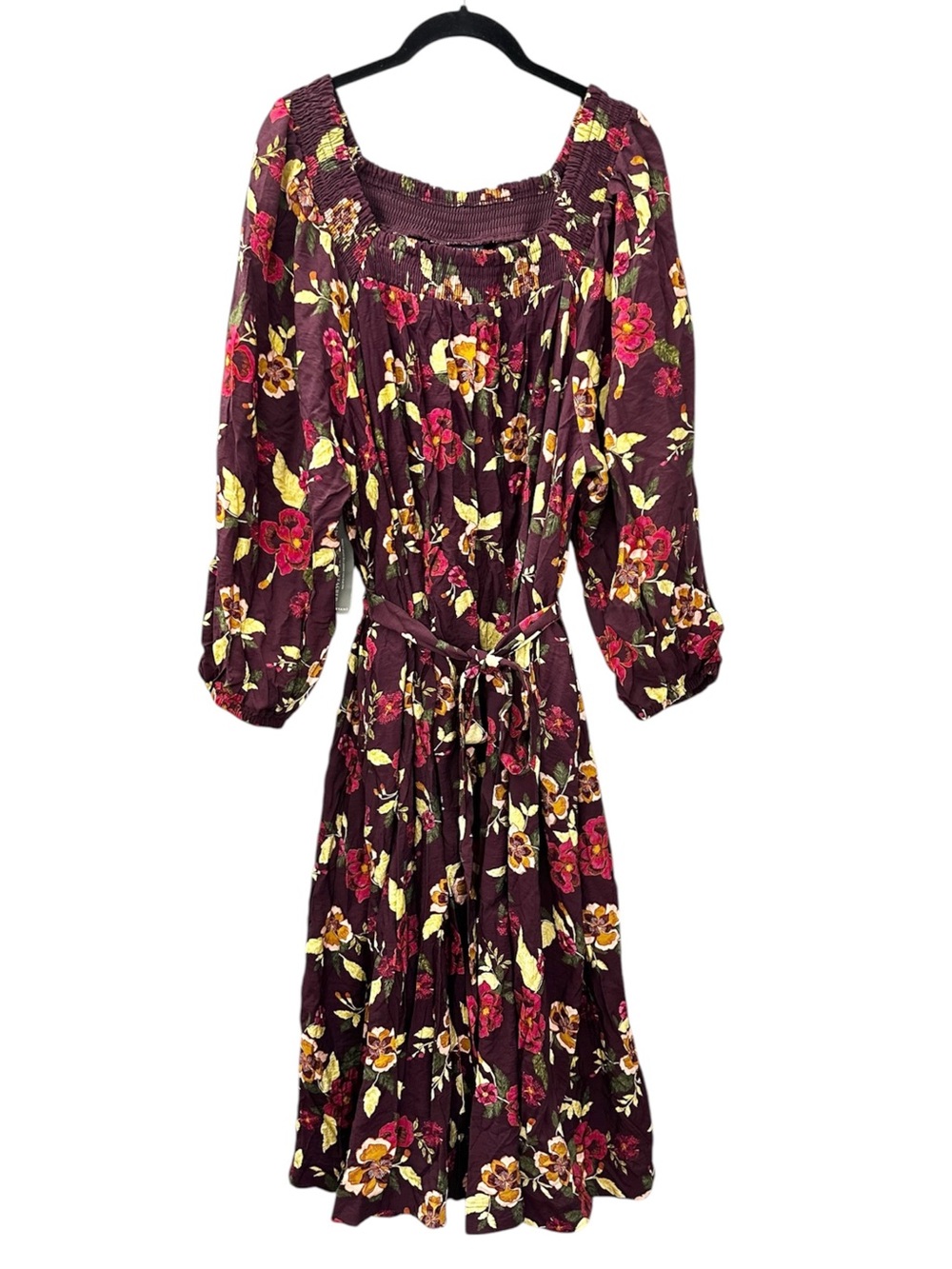 NWT Lane Bryant Dress Burgundy Floral Peasant Midi Women’s Size 14/16